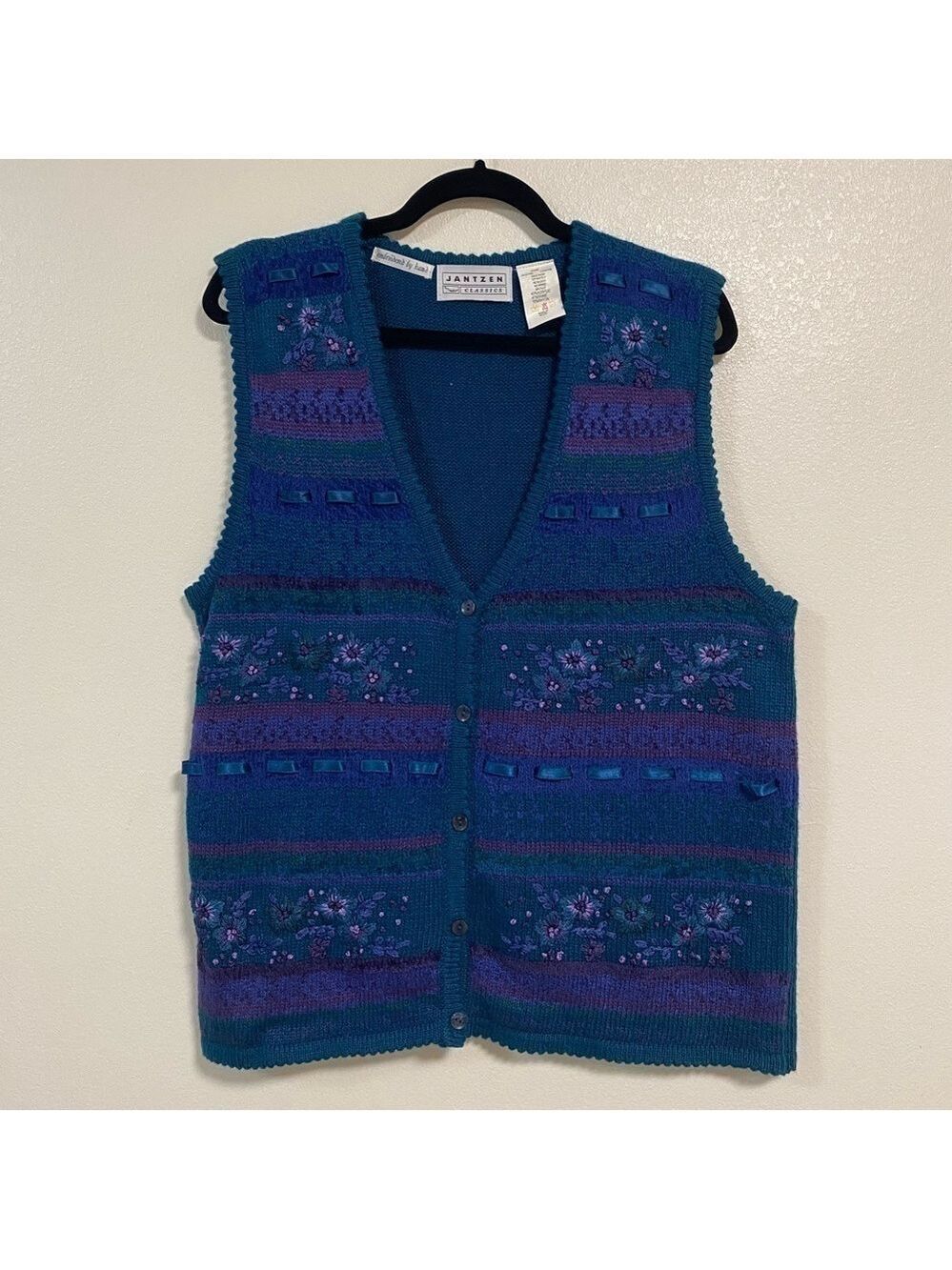 Vintage Jantzen Classic Embroidered Knit Vest Size Large